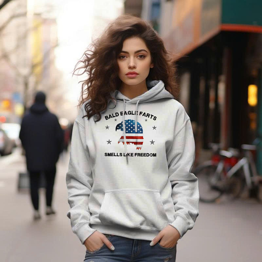Bald Eagle Farts Smells Like Freedom Hoodie Patriotic Themed Clothing Mens