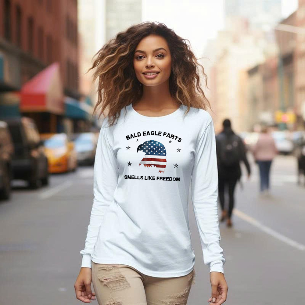 Bald Eagle Farts Smells Like Freedom Long Sleeve Shirt Patriotic Themed Clothing Mens