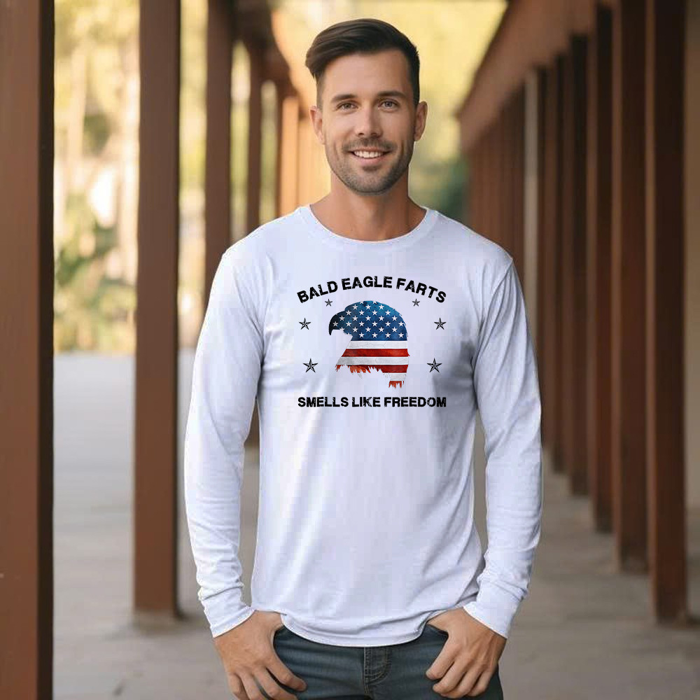 Bald Eagle Farts Smells Like Freedom Long Sleeve Shirt Patriotic Themed Clothing Mens