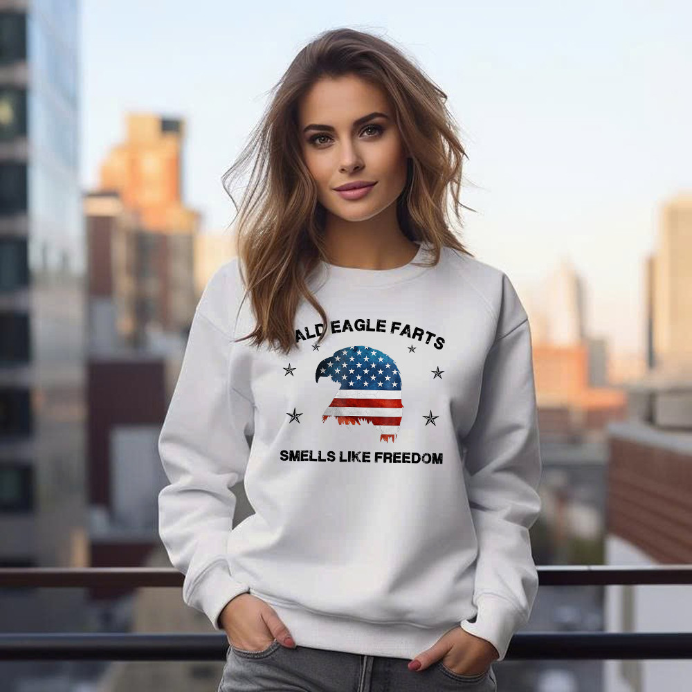 Bald Eagle Farts Smells Like Freedom Sweatshirt Patriotic Themed Clothing Mens